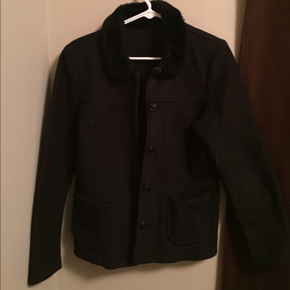 Black fur lined button up jacket